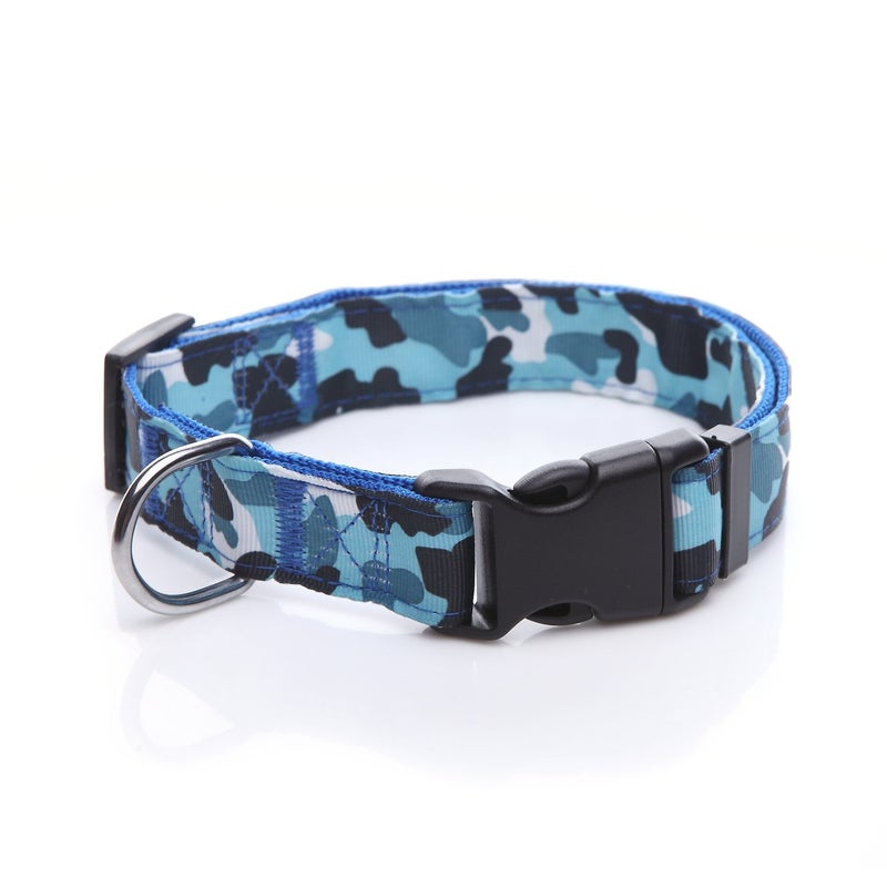 TAIDA Dog Collar, Nylon Camouflage Adjustable Collar, 1 Inch Wide, for Large Medium Dog (Blue) - Image 1